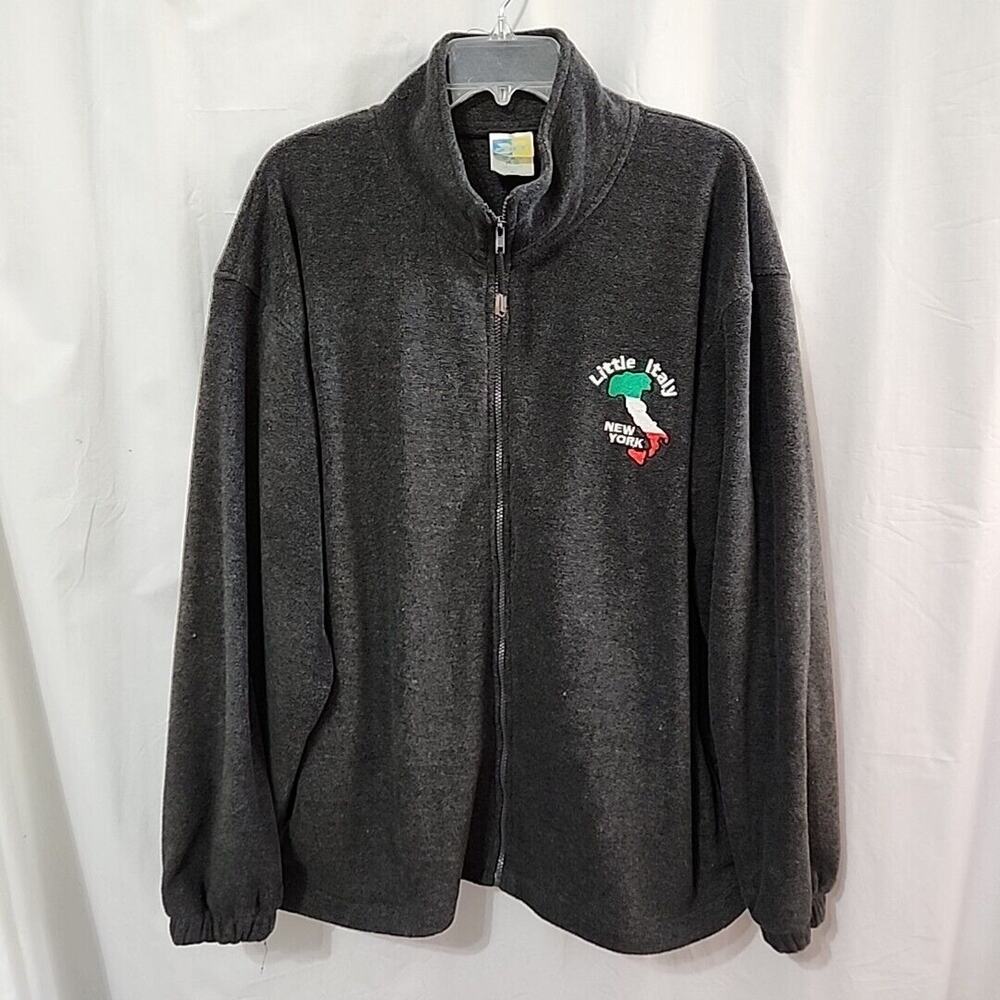 Vintage 1990s Lg Little Italy New York Embroidered Fleece Jacket Full Zip‎ Gray
